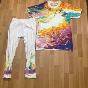 Vintage Kolorway Outfit Hand Painted T Shirt and Pants Women Made in USA